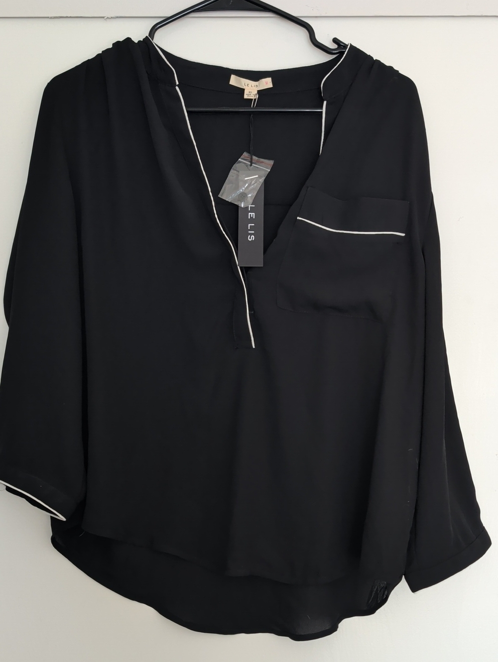 Le Lis Black V-Neck Tunic with White Contrast Trim